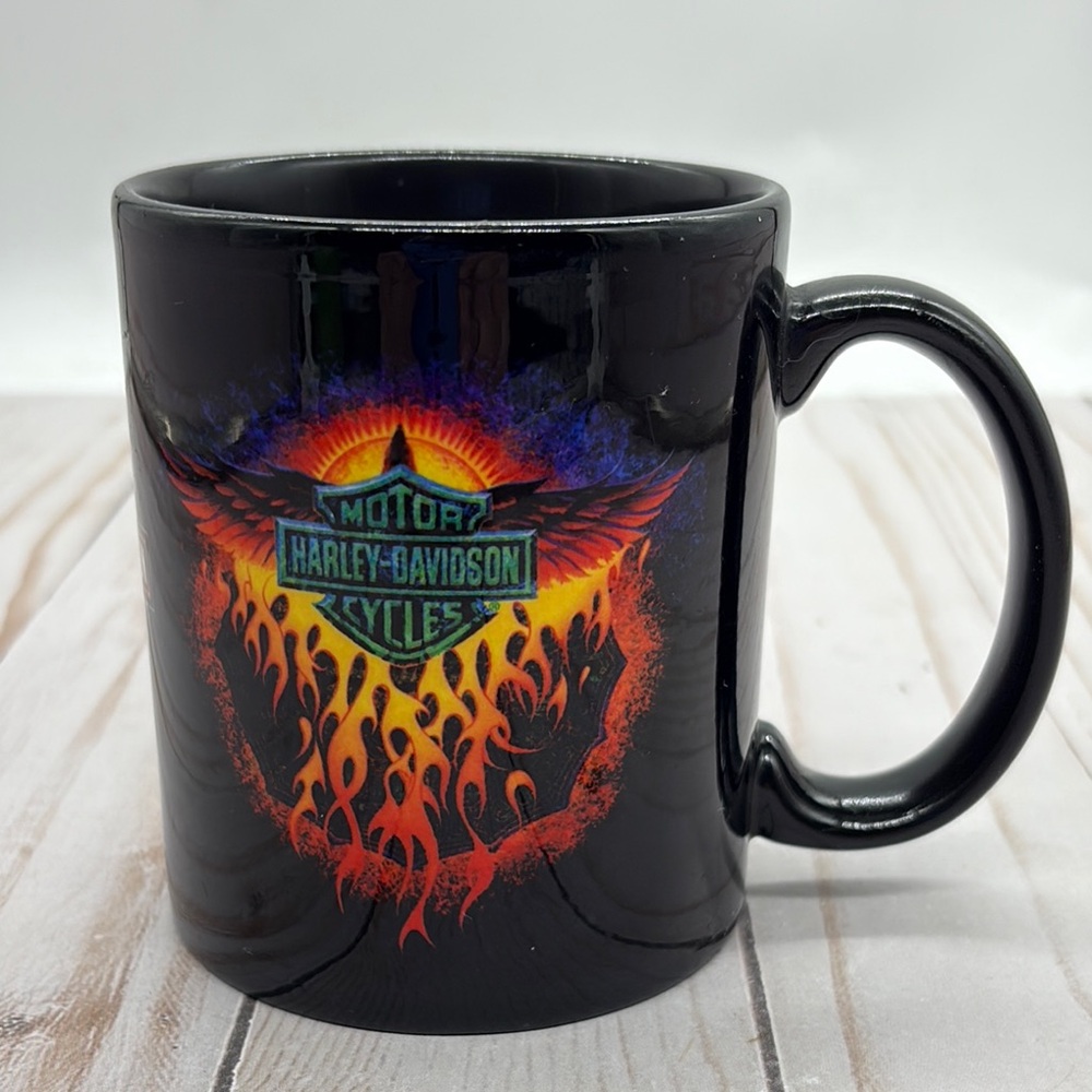 Harley-Davidson Coffee Mug Raised Logo 2002 Vintage Flaming Eagle Motorcycles